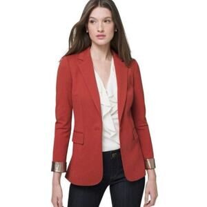 WHBM NEW Women's 14 Metallic Trim Blazer Jacket Burnt Sienna Career Quiet Luxury